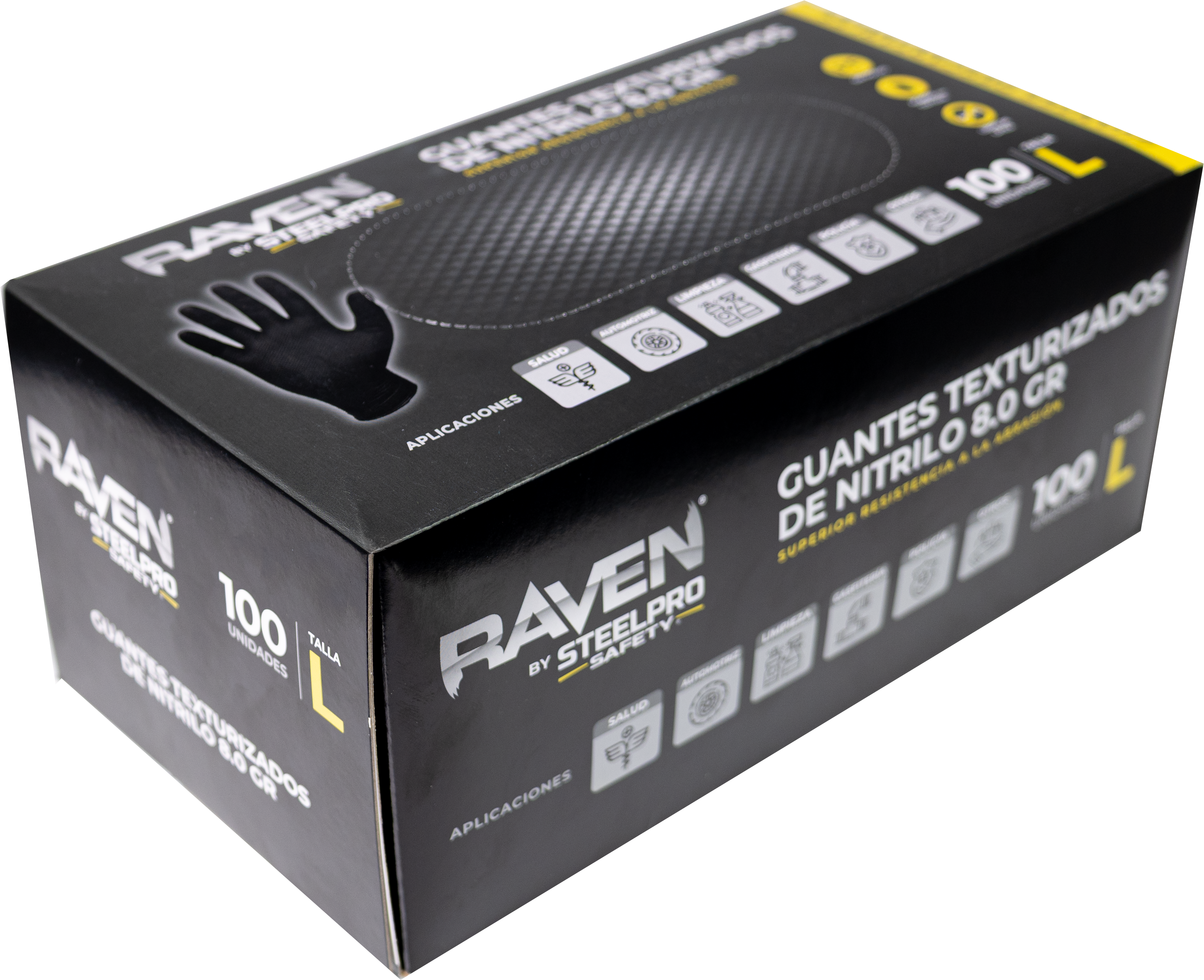 Guante nitrilo texturizado Negro 8gr Steelpro Raven 100uds-6