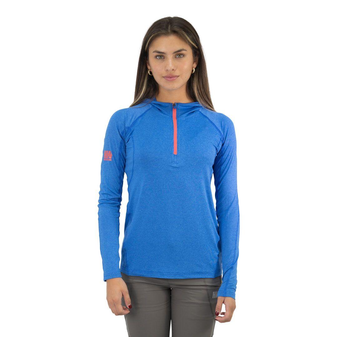Polera Dry Fit Hw Spx C/ Gorro Manga Larga Mujer Elec Blue-0