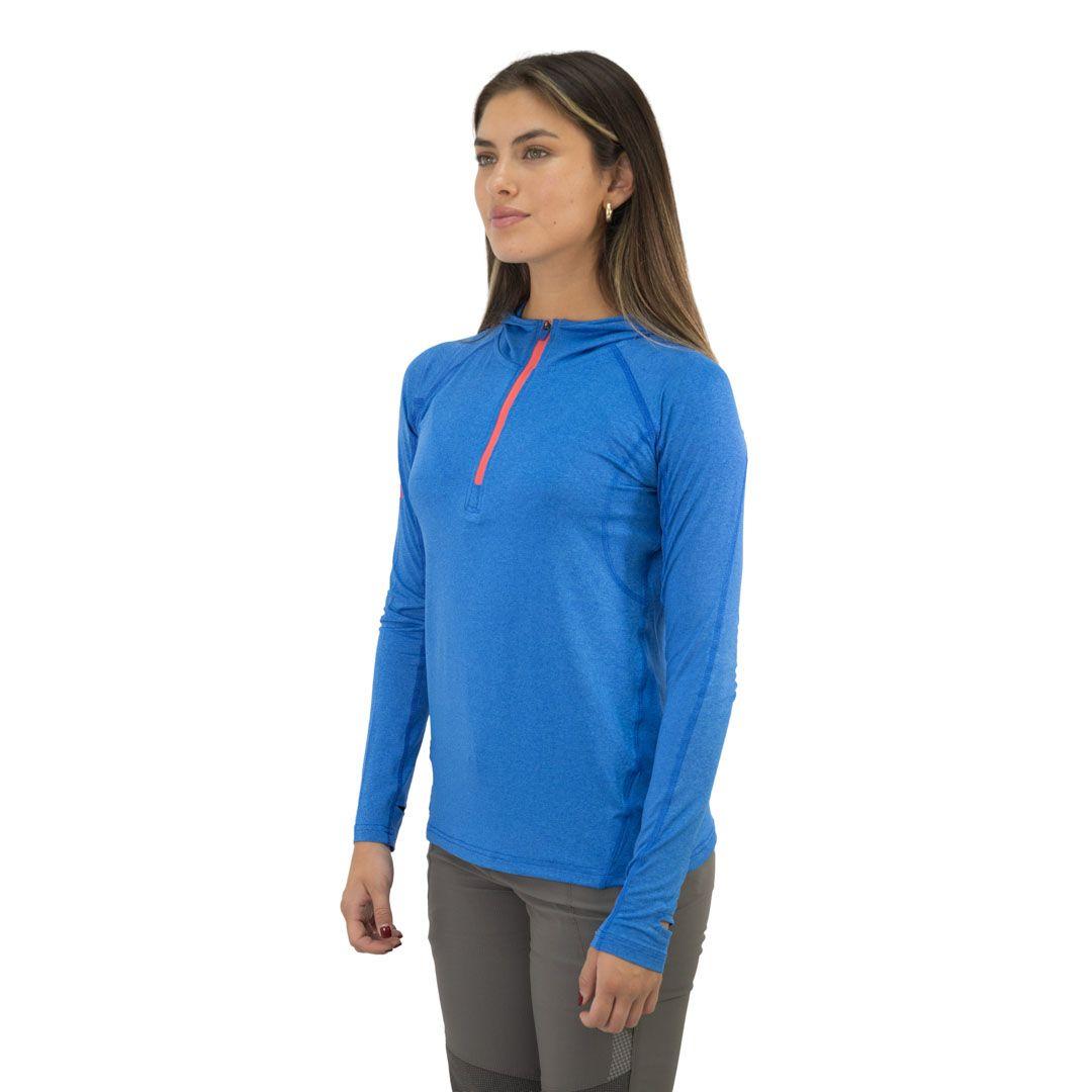 Polera Dry Fit Hw Spx C/ Gorro Manga Larga Mujer Elec Blue-2