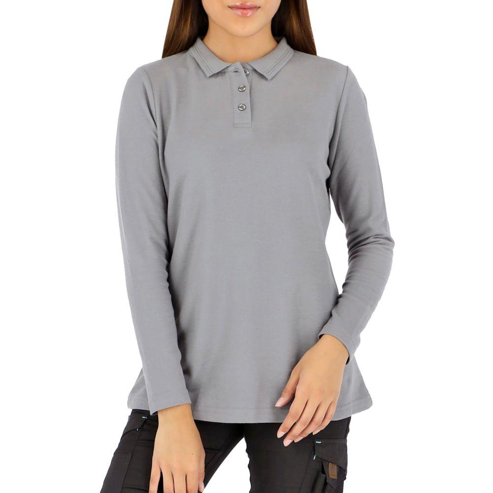 Polera Pique Quebec Manga larga Gris Mujer-6