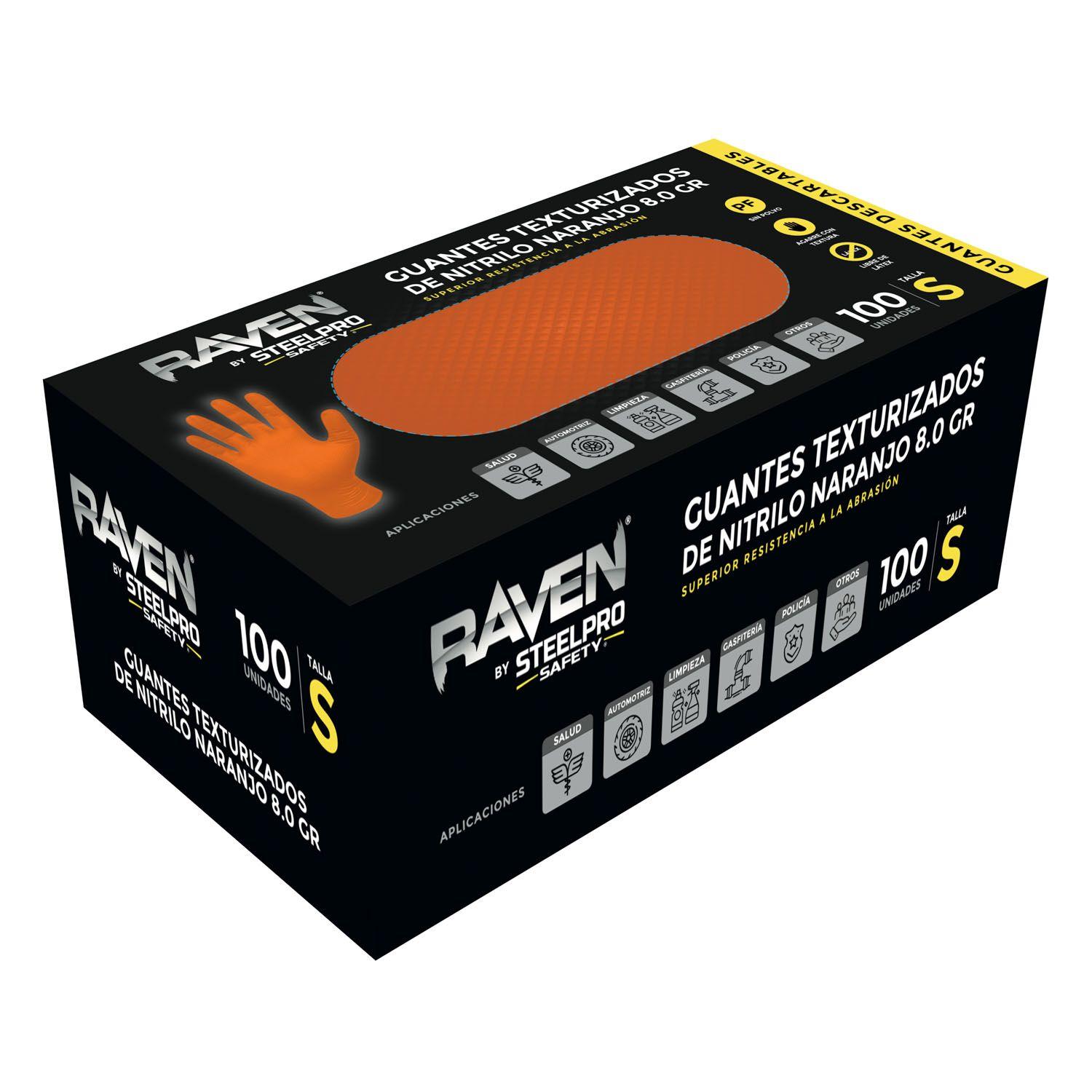 Guante nitrilo texturizado Naranjo 8gr Steelpro Raven 100uds-7