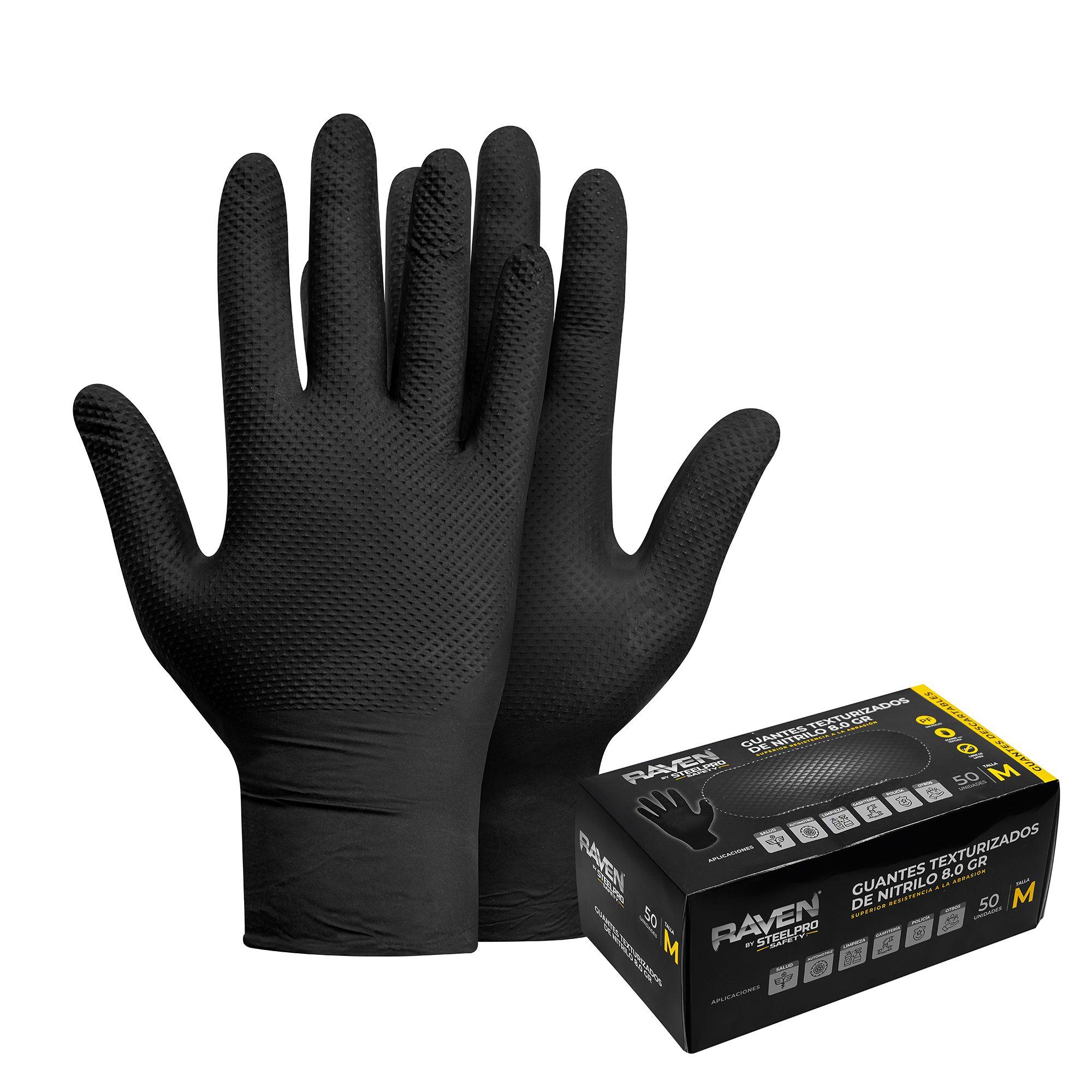 GUANTE RAVEN NITRILO TEXTURIZADO NEGRO 8 GR STEELPRO 50UND-0