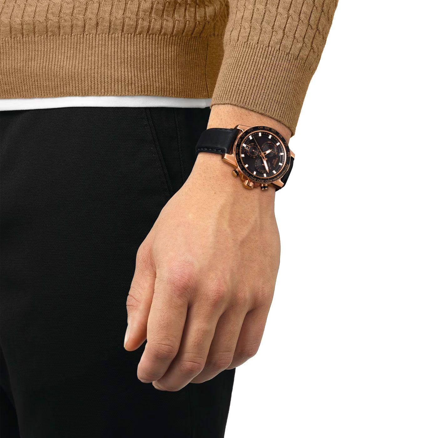 Reloj Tissot Supersport Chrono Negro Oro Rosa-3
