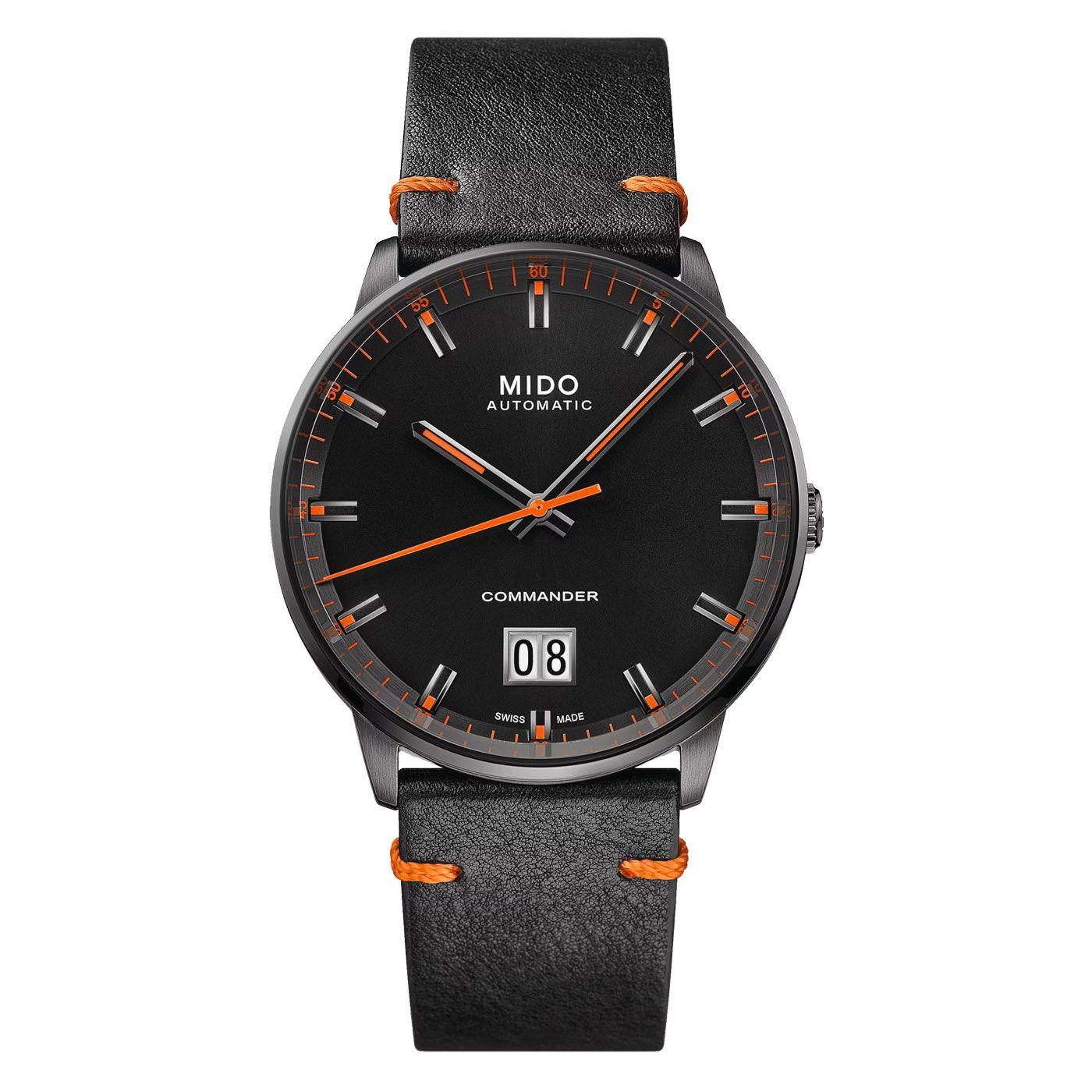 Reloj Mido Commander Big Date Cuero Naranjo-0