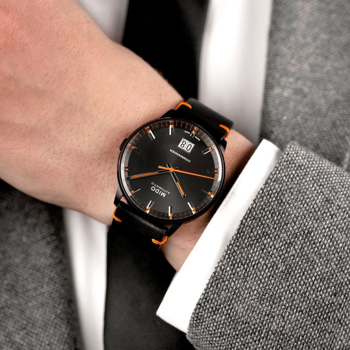 Reloj Mido Commander Big Date Cuero Naranjo-4