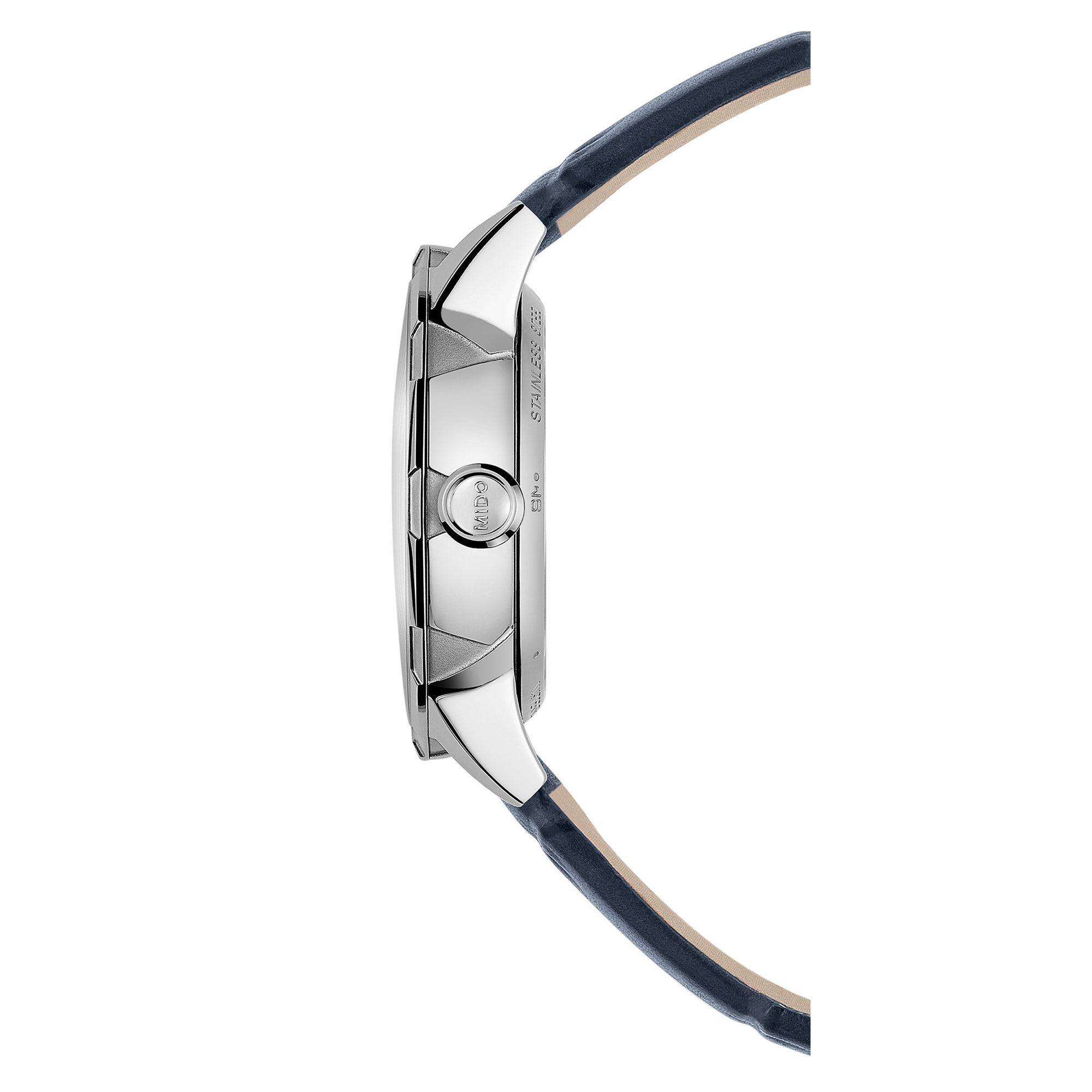 Reloj Mido Rainflower Fase Lunar Cuero Azul-2