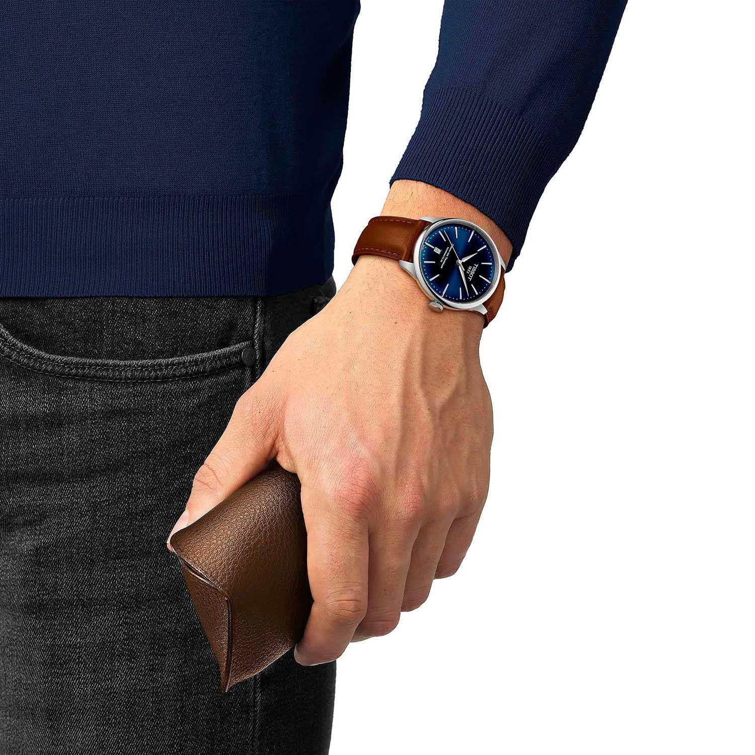 Reloj Tissot Chemin Des Tourelles Cuero Azul-2