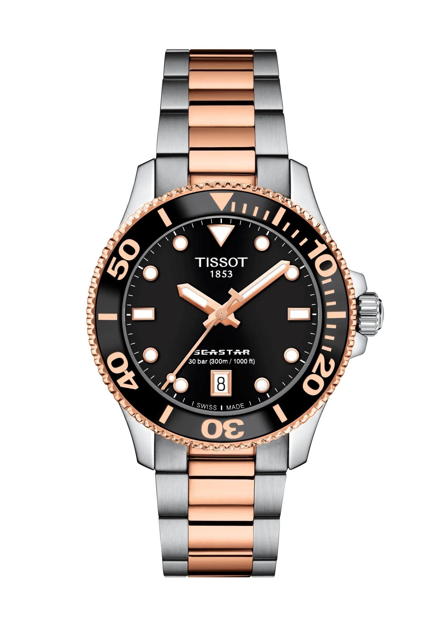 Reloj Tissot Seastar 1000 Bicolor Oro Rosa Negro-0
