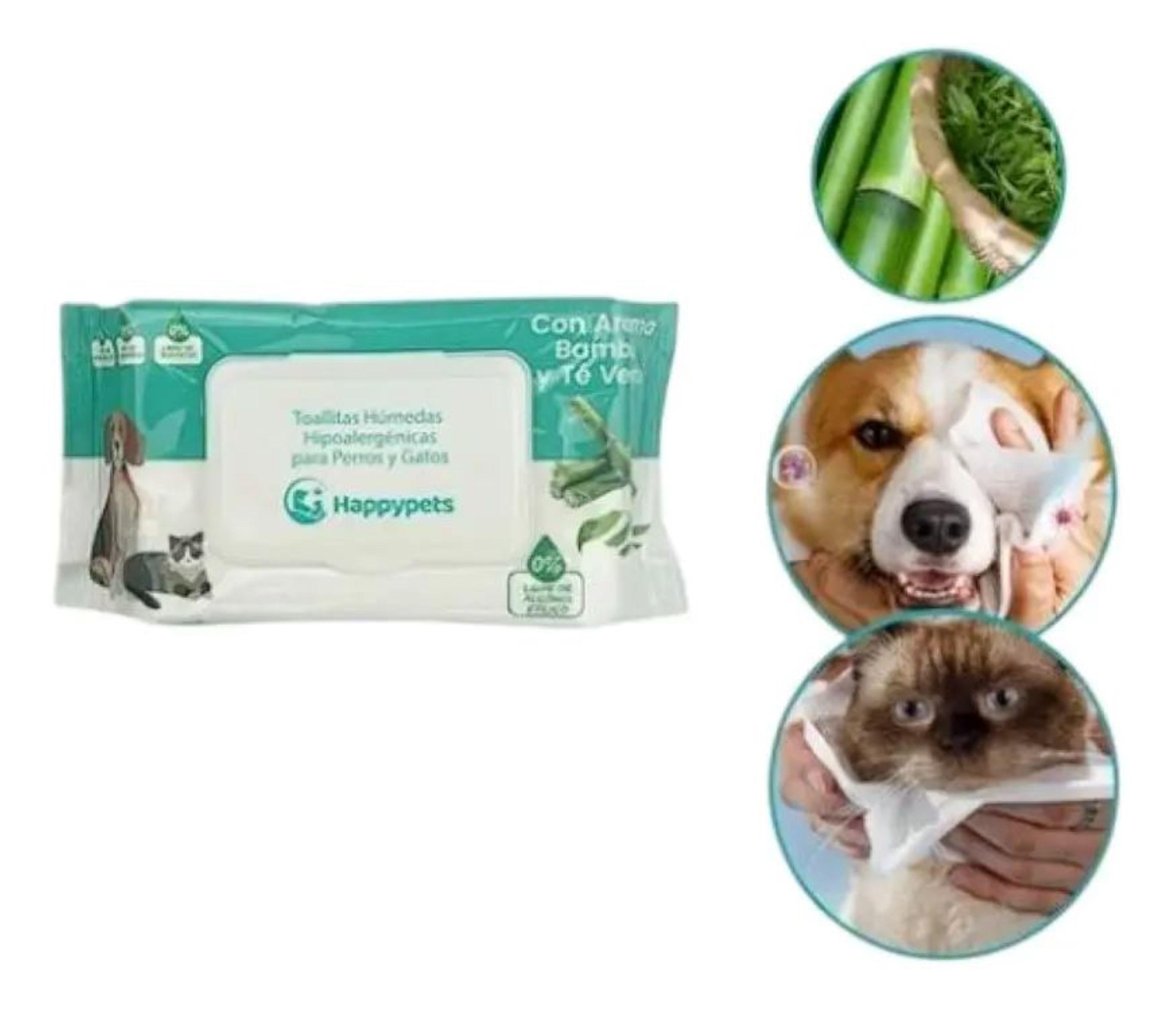 Toallitas Humedas Happy Pets 50un Perros Y Gatos Bamb y Te Verde-0