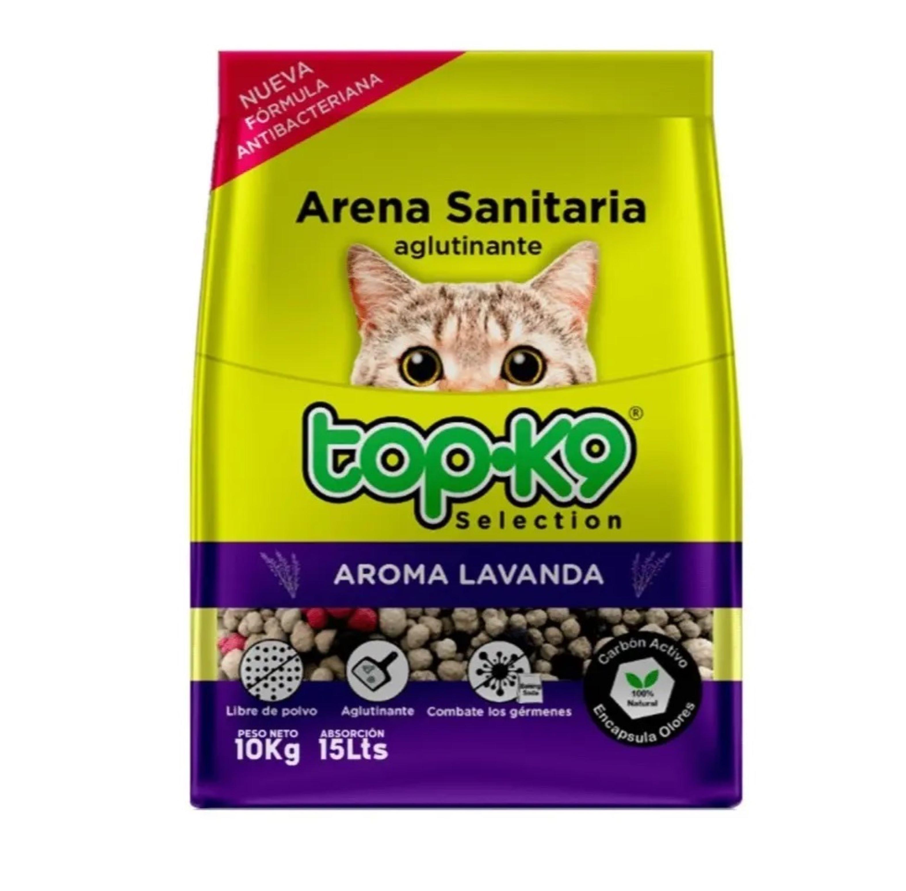 Arena sanitaria aglutinante Top k9 de 10Kg aroma lavanda Antibacterial con Carb n activo-1