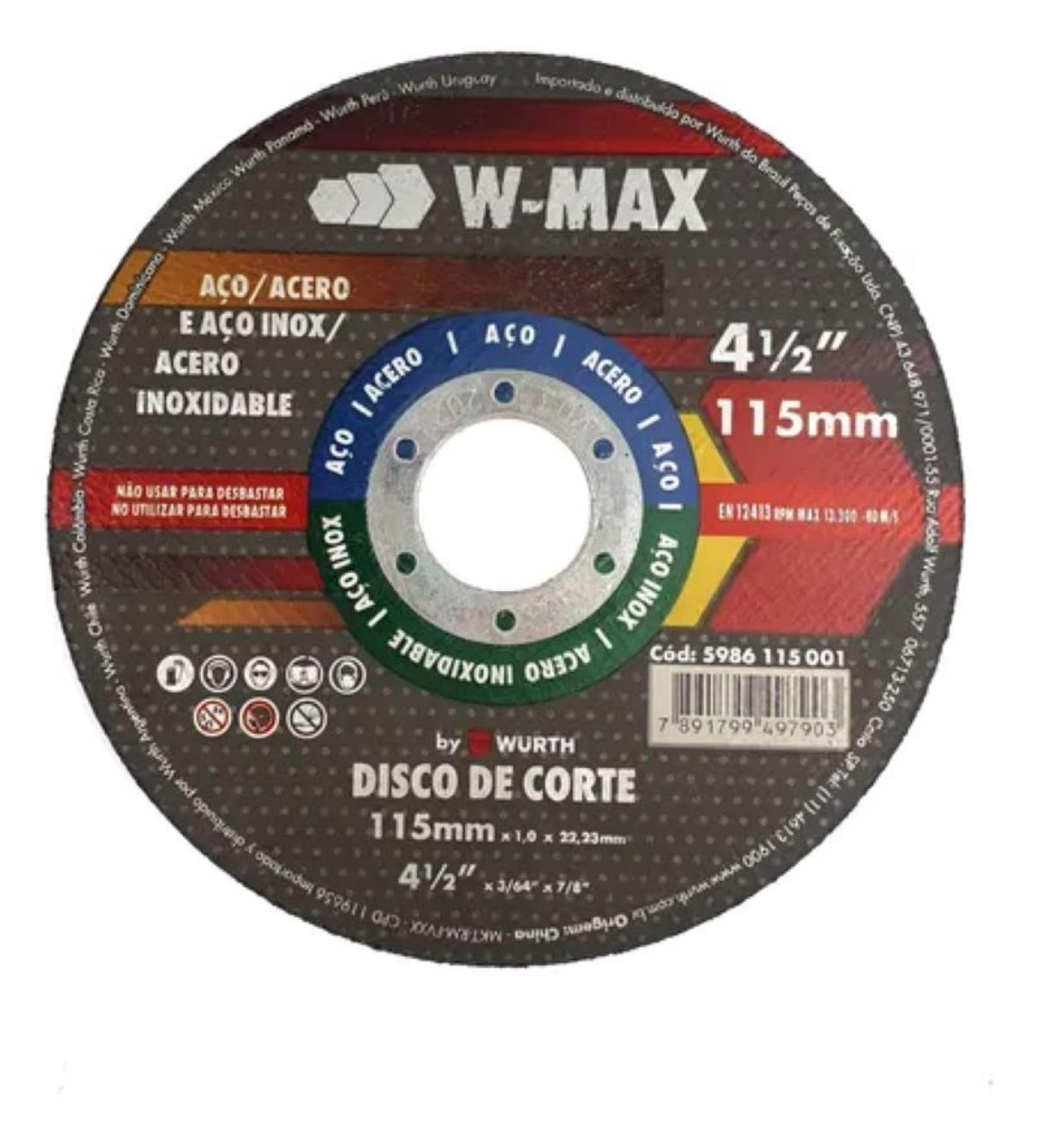 Disco Corte Acero Inox. 4 1/2 X 1mm Wurth. (25 Unidad)-1