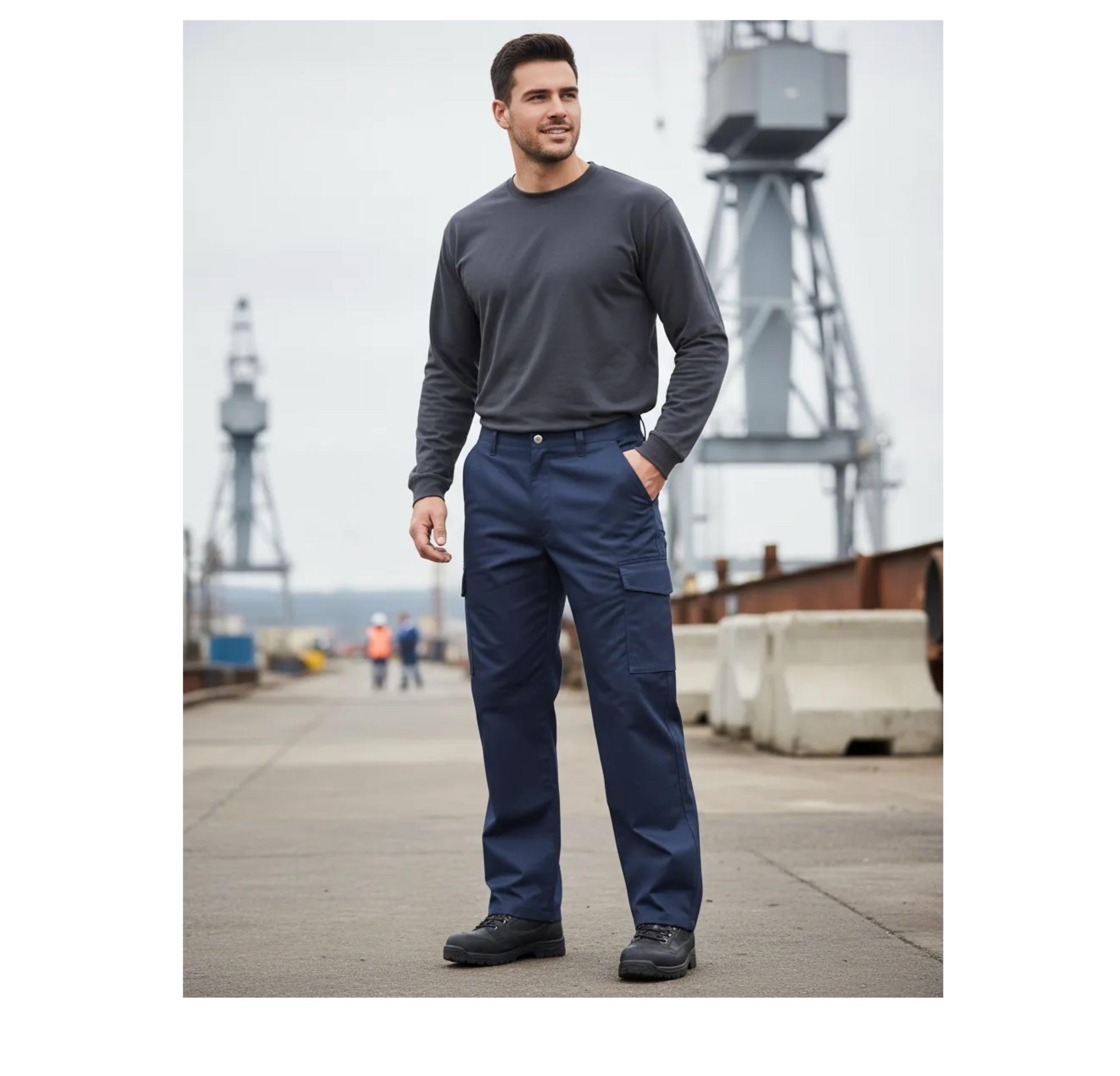 Pantalon Cargo Gabardina Azul Marino Y Negro-1
