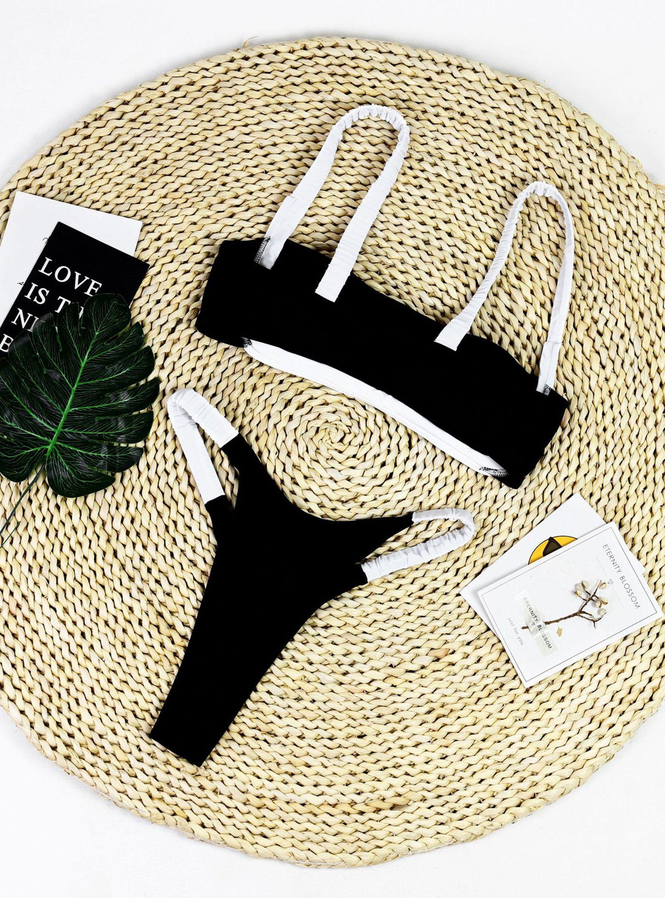 Traje de Baño de Dos Piezas Macarelleta Negro/Blanco-3