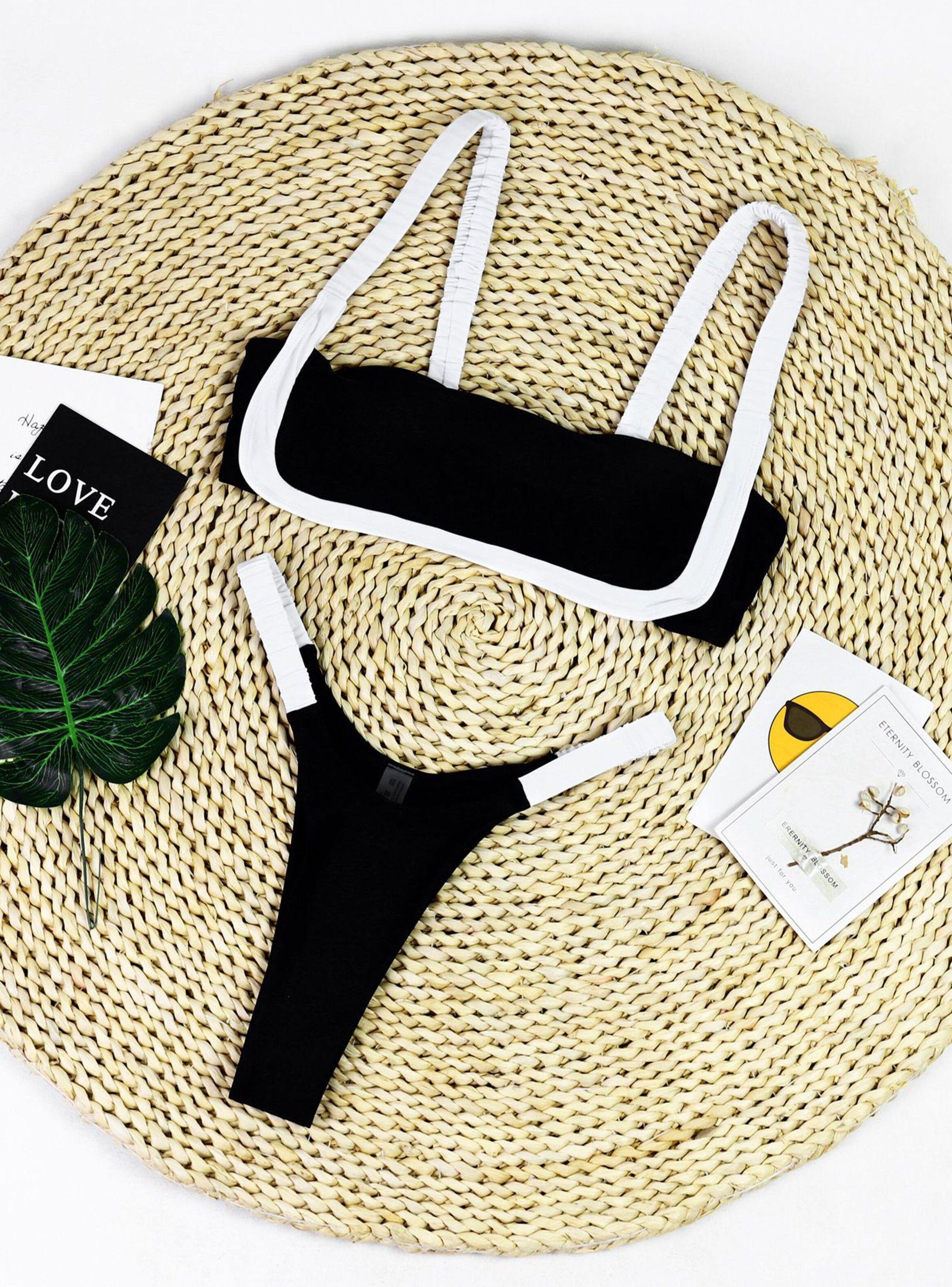 Traje de Baño de Dos Piezas Macarelleta Negro/Blanco-4