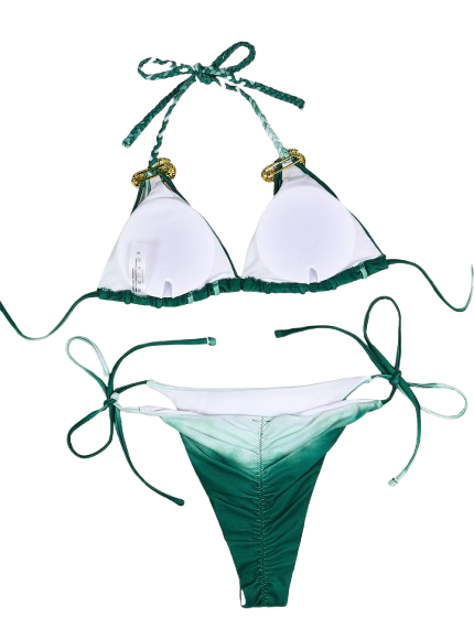 Traje de Baño de Dos Piezas Plisado Aguadilla  Verde-2