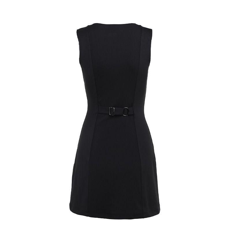 Vestido Ajustado sin Mangas Negro -7