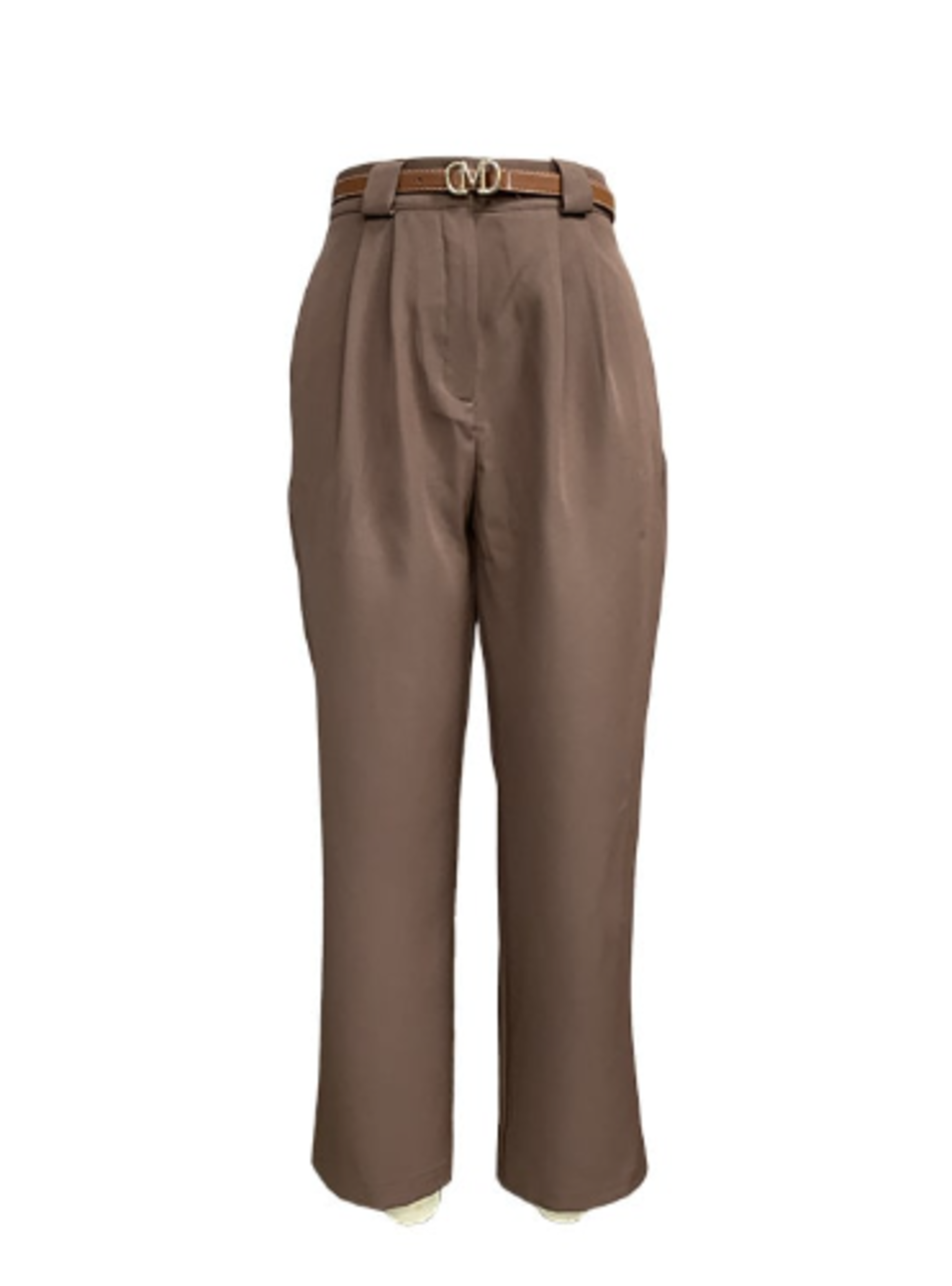 Pantalon Zara Ancho Mujer Cinturón Beige-1