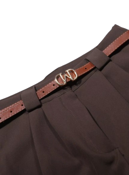 Pantalon Zara Ancho Mujer Cinturón Beige-2