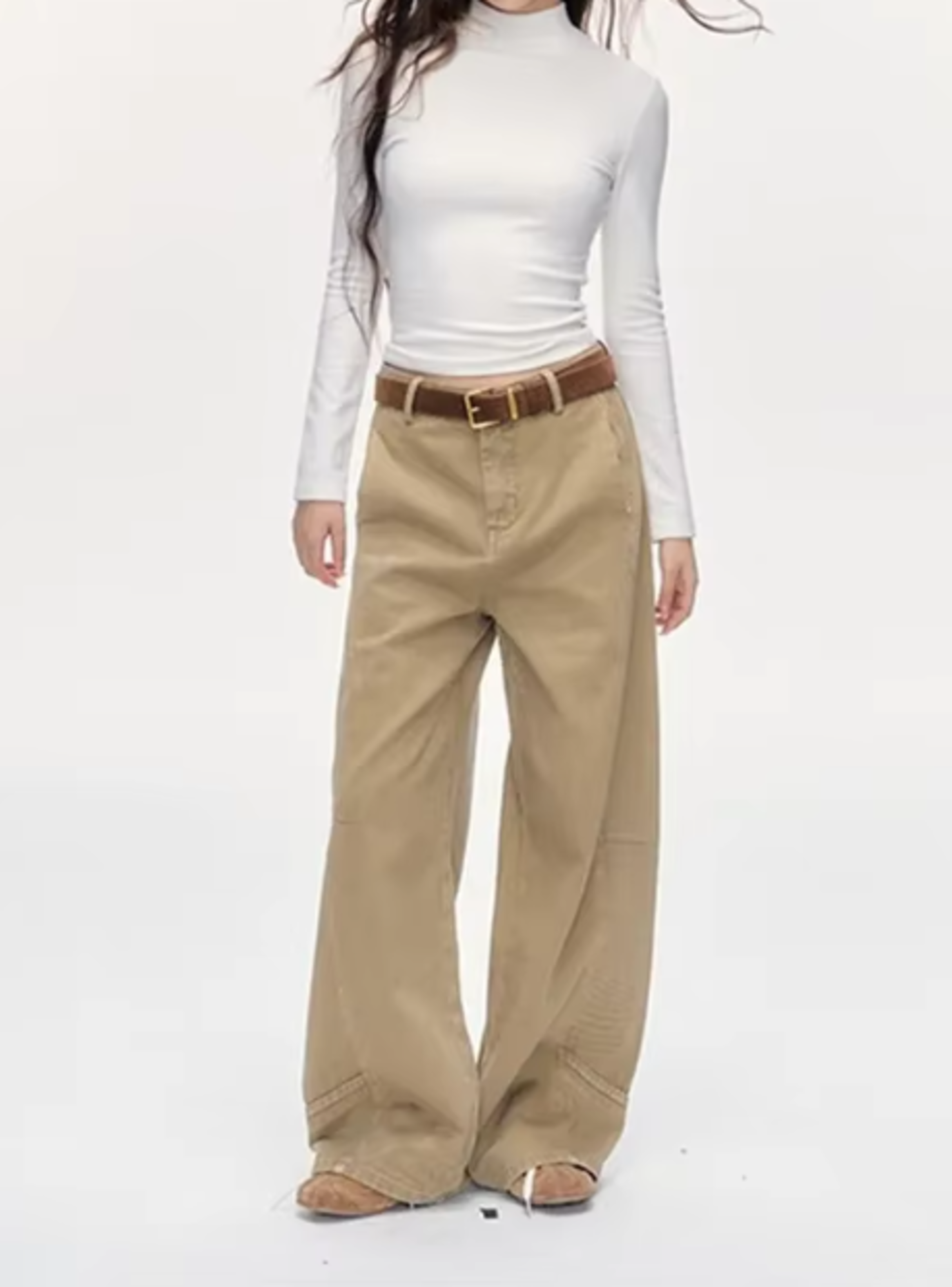 Pantalones Vaqueros Caqui de Cintura Alta-0