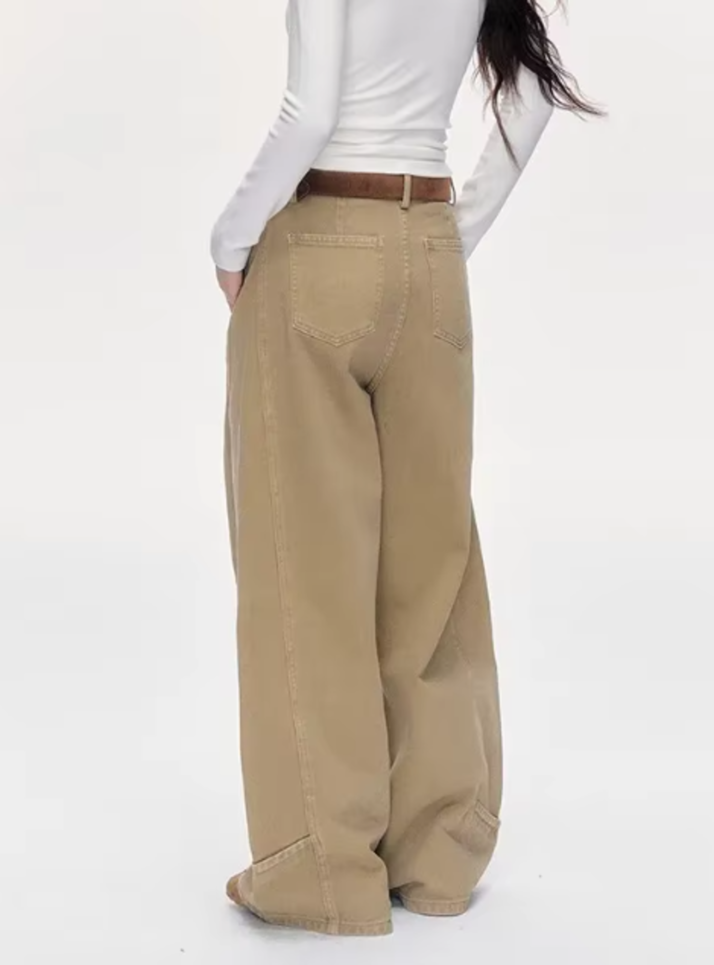 Pantalones Vaqueros Caqui de Cintura Alta-1