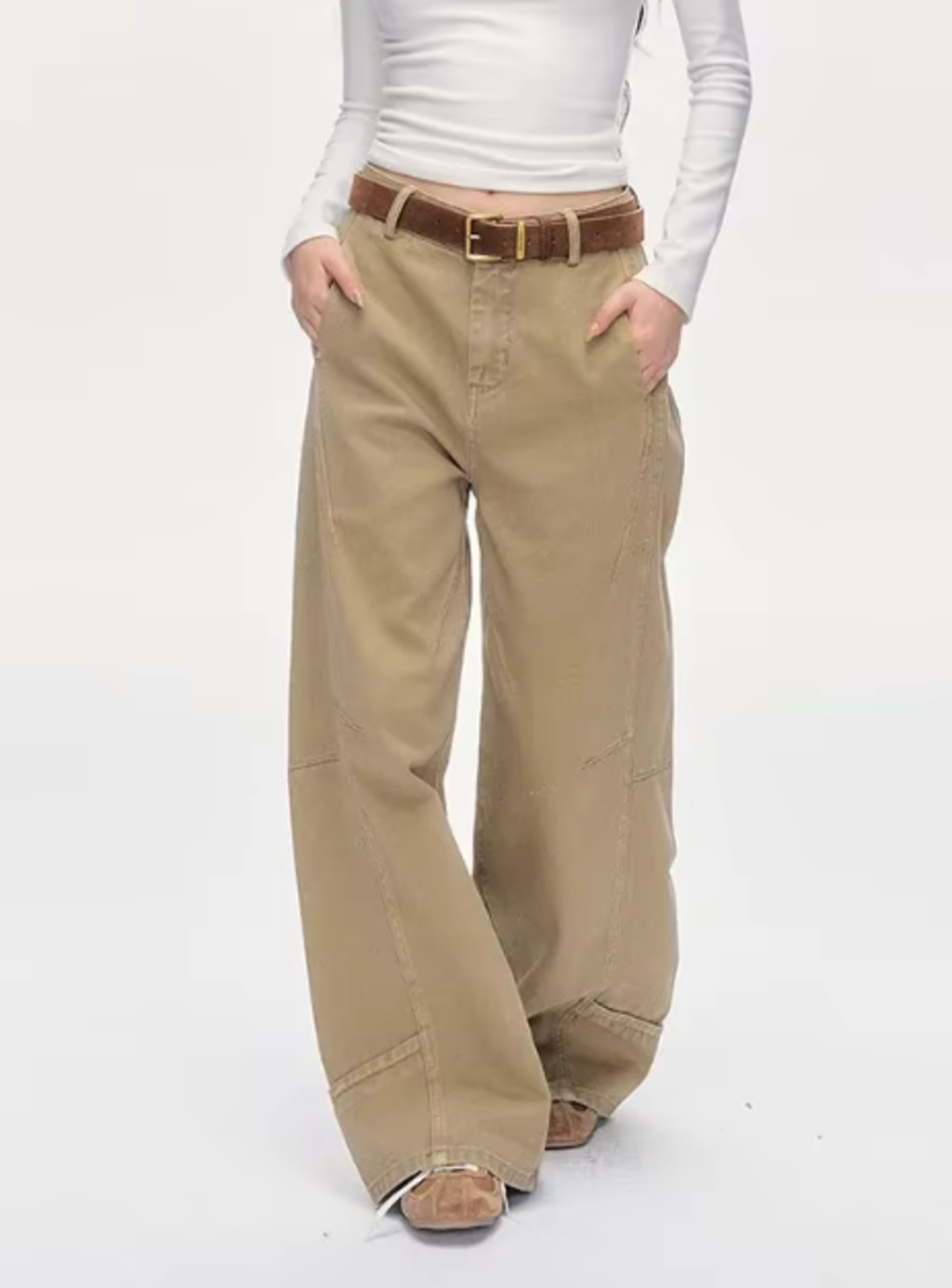 Pantalones Vaqueros Caqui de Cintura Alta-2