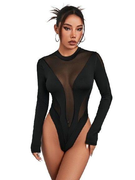 Body Brittany Transparencia Manga Larga Negro-0