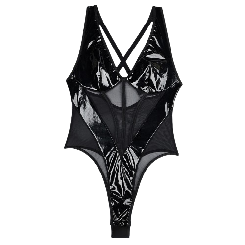 Body Nicole Cuerina Transparencia Negro -2