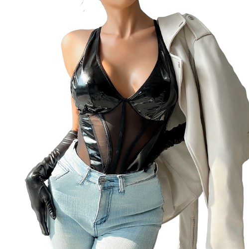 Body Nicole Cuerina Transparencia Negro -5