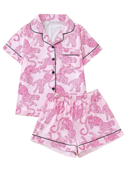 Pijama Corto Leoparda Rosa-0
