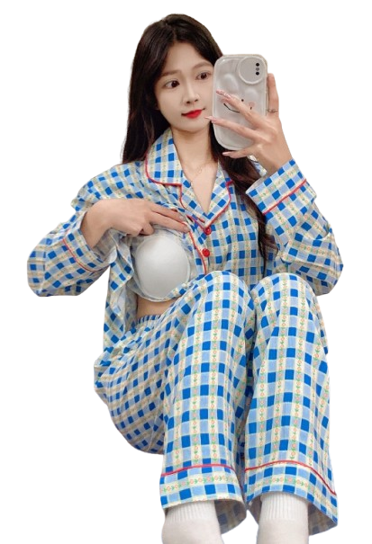 Pijama Amelia Cuadrille Celeste Mujer-0