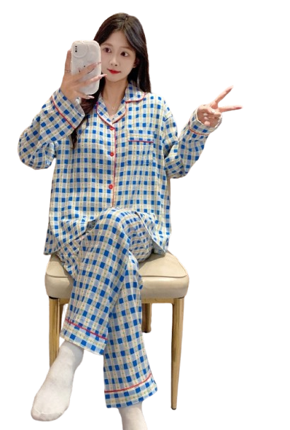Pijama Amelia Cuadrille Celeste Mujer-1