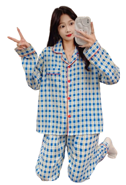 Pijama Amelia Cuadrille Celeste Mujer-2