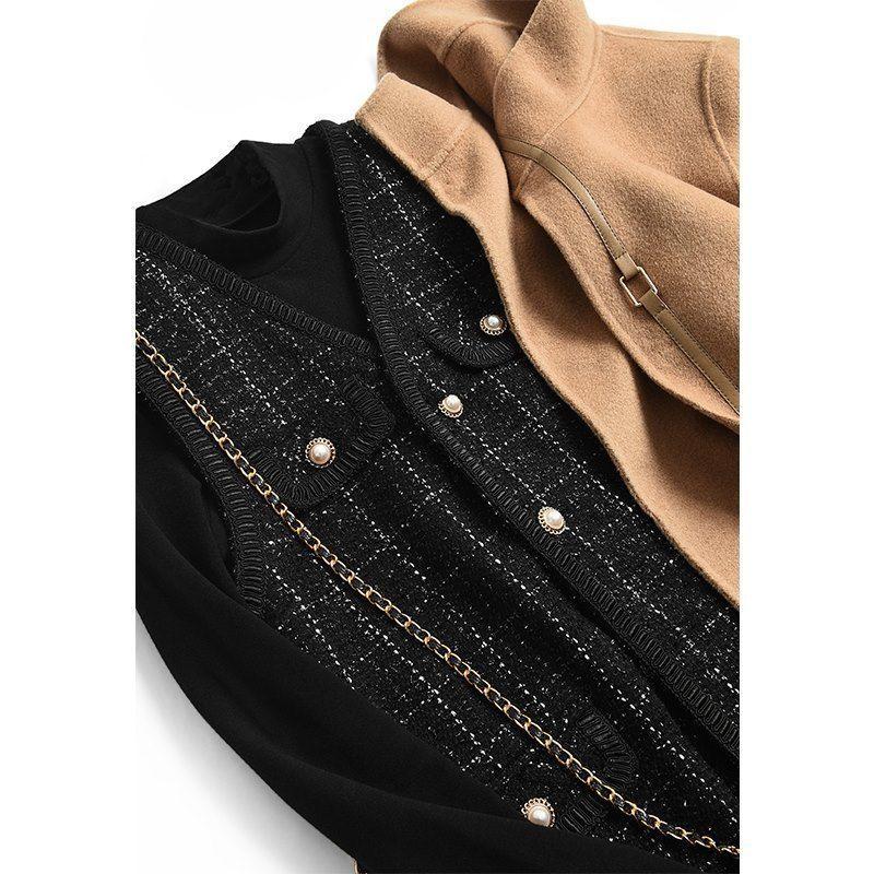  Vestido Tweed con Botones de Cuello V sin camisa Negro-3