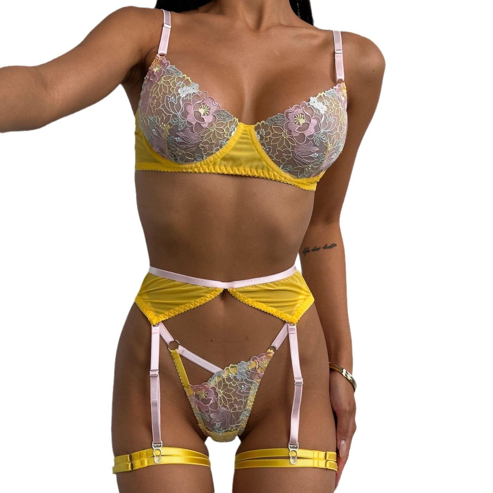 Set Lenceria Ropa Interior Mujer Amarillo Girasol-0