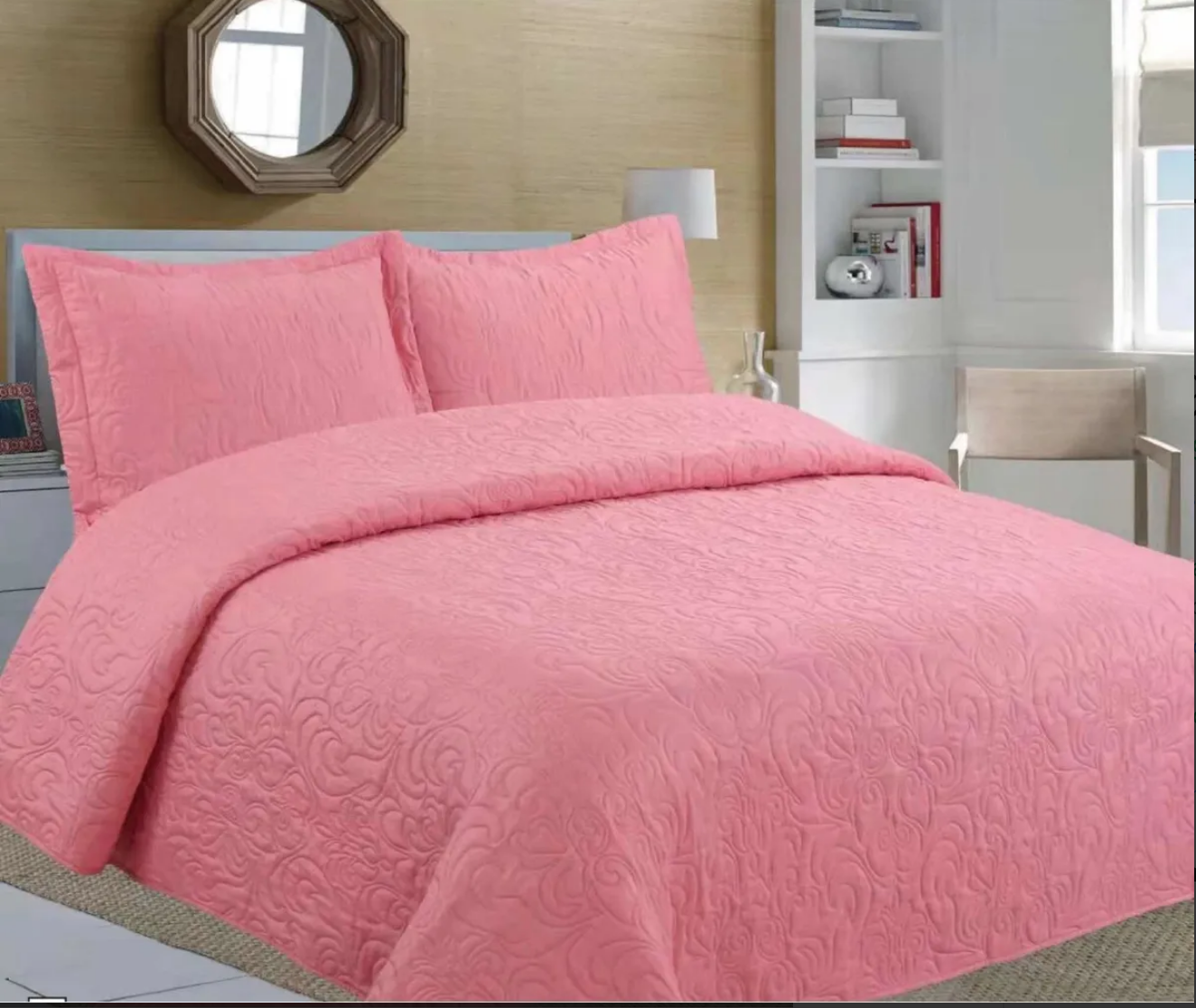 Cubrecama Cobertor De Verano Quilt Unicolor 2 Plazas Rosa-0