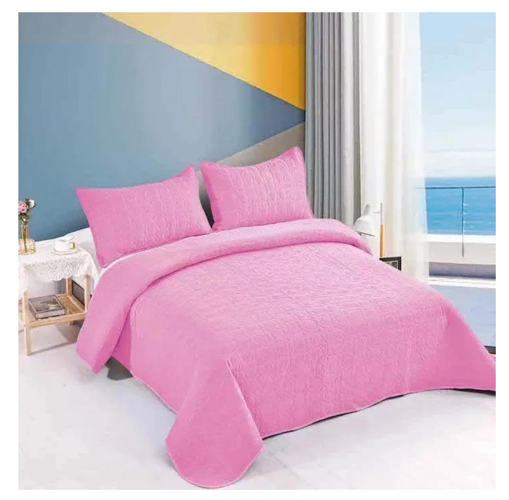 Cubrecama Cobertor De Verano Quilt Unicolor 2 Plazas Rosa-1