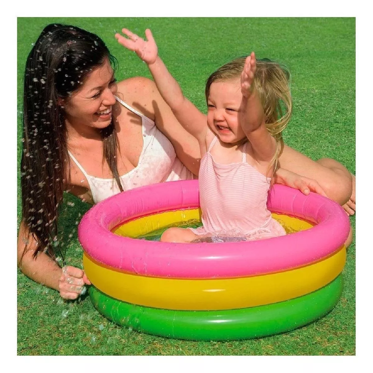 Piscina Inflable Redonda 86cm X 25cm Rosa, Amarilla Y Verde-4