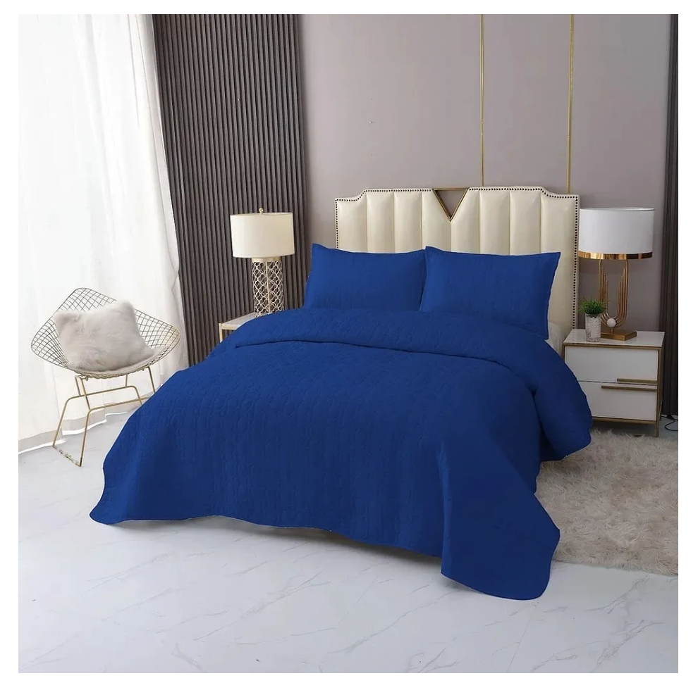 Cubrecama Cobertor De Verano Quilt Unicolor 2 Plazas Azul-1