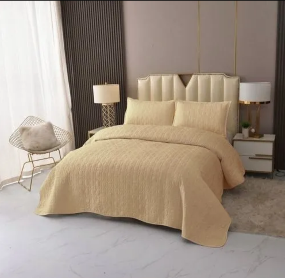 Cubrecama Cobertor De Verano Quilt Unicolor 2 Plazas Beige-0