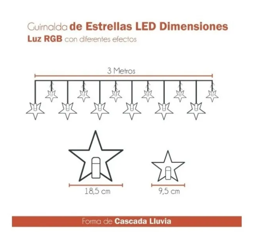 Cortina Guirnalda Estrellas Luz Led Cálida Amarilla Efecto-2