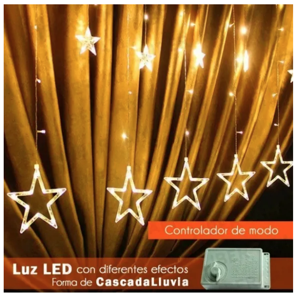 Cortina Guirnalda Estrellas Luz Led Cálida Amarilla Efecto-1