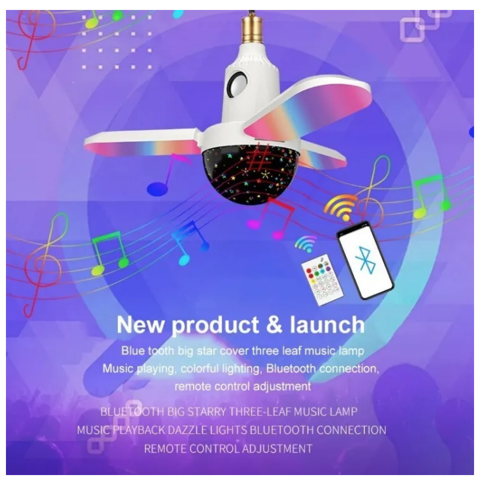 Lámpara Led De Techo Tres Hojas Con Bluetooth Y Esfera Disco-2