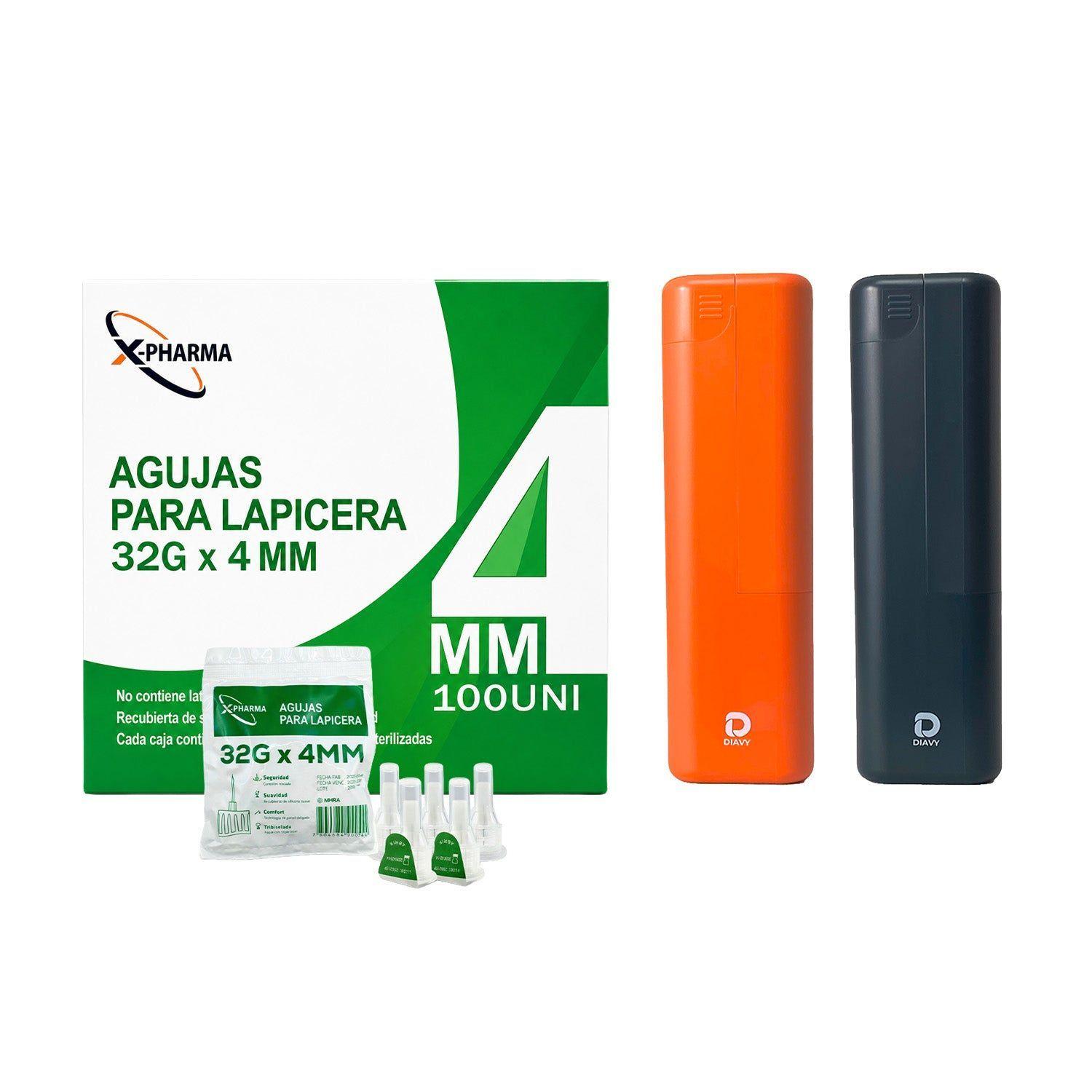 Pack x2 Estuches Diavy + 100 Agujas para Lápiz de Insulina - Naranjo + Negro-0