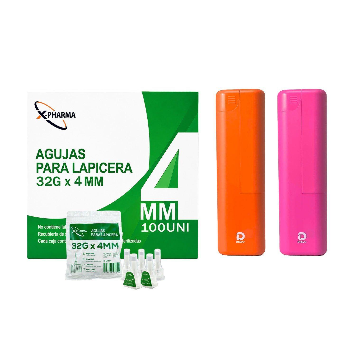 Pack x2 Estuches Diavy + 100 Agujas para Lápiz de Insulina - Naranjo + Rosado-0