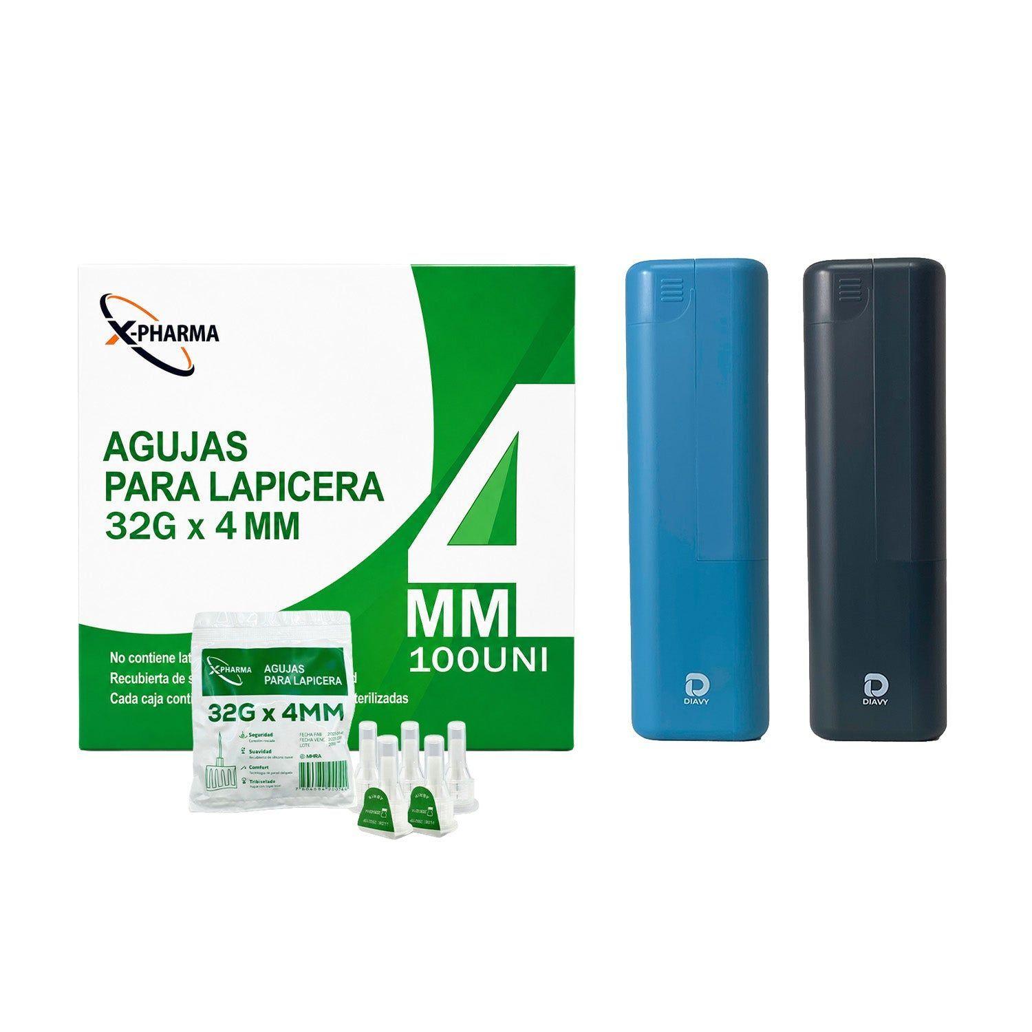 Pack x2 Estuches Diavy + 100 Agujas para Lápiz de Insulina - Azul + Negro-0