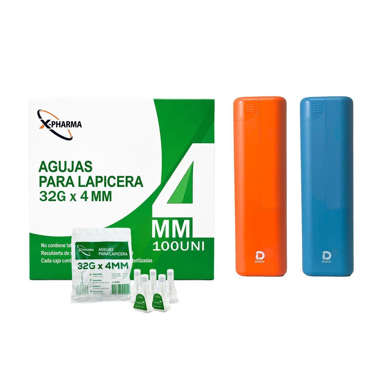 Pack x2 Estuches Diavy + 100 Agujas para Lápiz de Insulina - Naranjo + Azul-0