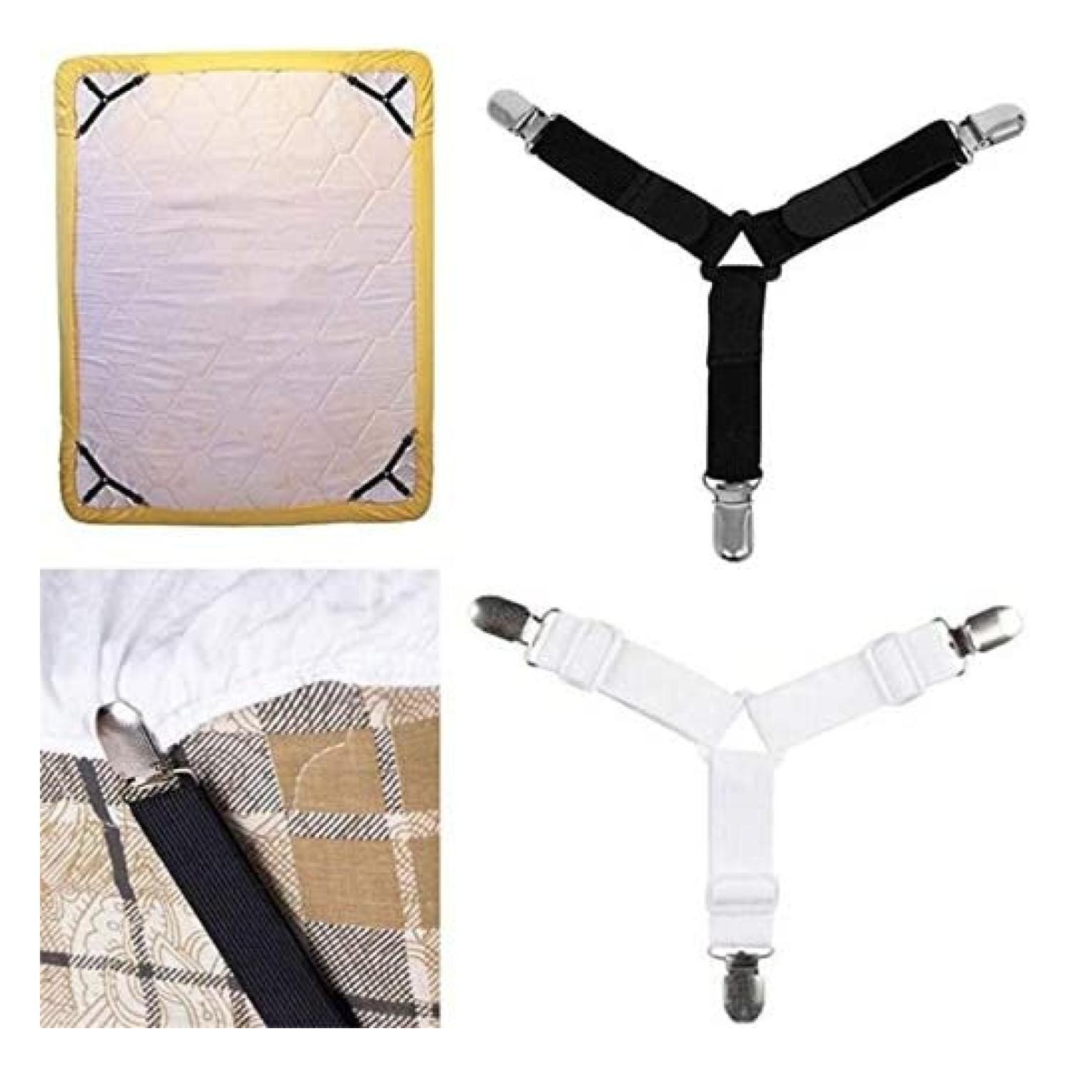 SET 4 SUJETADORES DE SABANAS PARA CAMA CORREA AJUSTABLE NEGRA-2