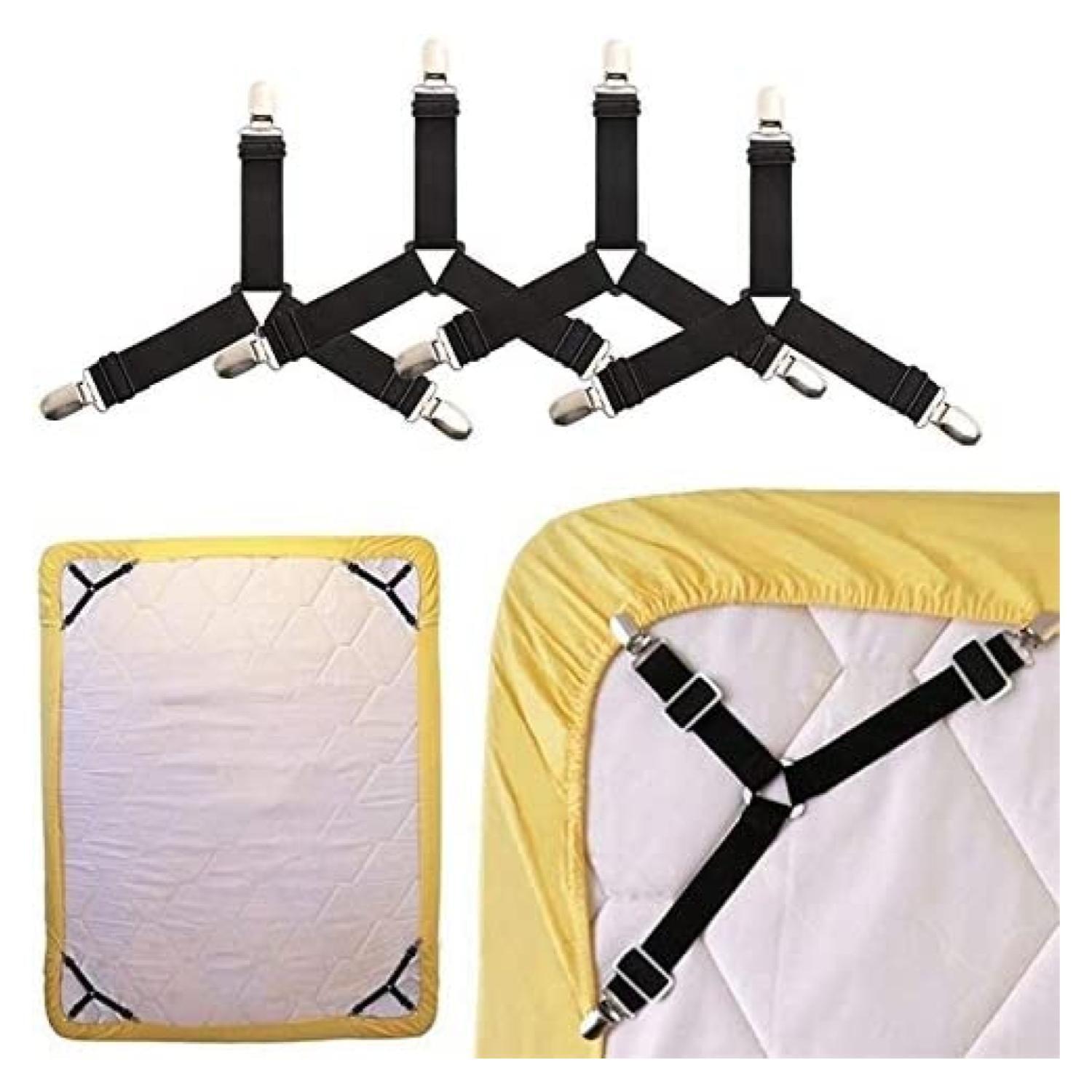 SET 4 SUJETADORES DE SABANAS PARA CAMA CORREA AJUSTABLE NEGRA-3