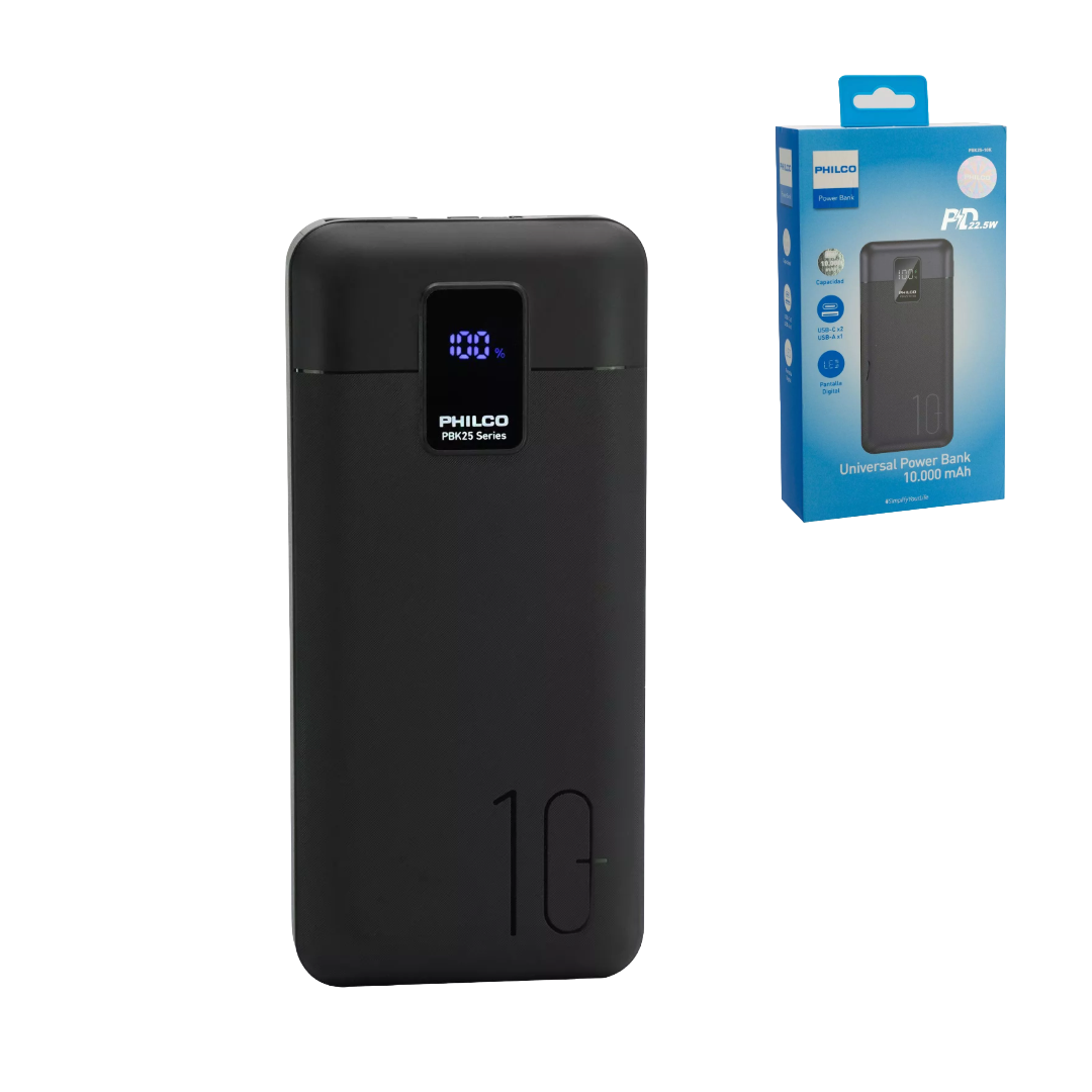 Powerbank 10.000 mAh carga rápido PD 22.5W Pantalla Digital - Philco-0