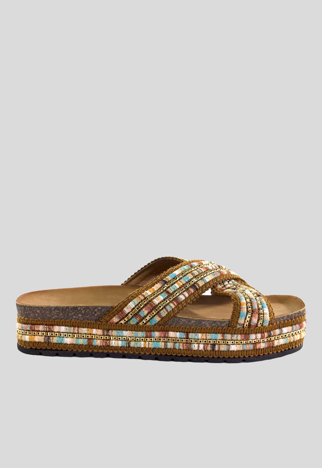 Sandalia Baja Cruzada Lurex Camel-1